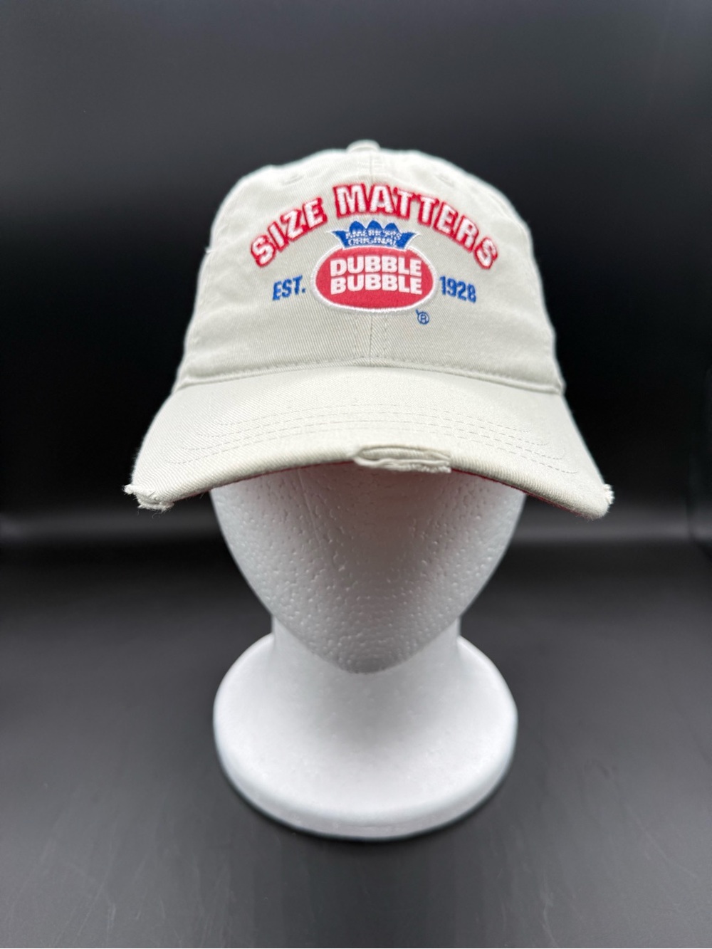 Distressed Dubble Bubble 'Size Matters' Baseball Cap - Cream Dad Hat